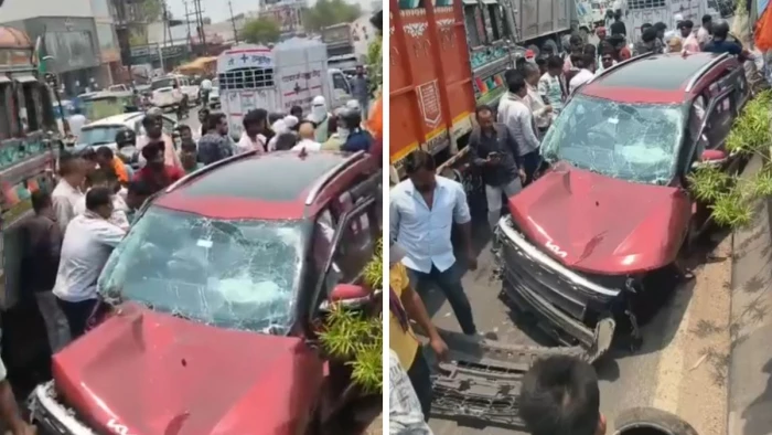 रिंग रोड पर भीषण एक्सीडेंट: कार और ट्रक के बीच जोरदार टक्कर, हादसे के बाद लगी वाहनों की लंबी कतार; घंटों लगा रहा जाम